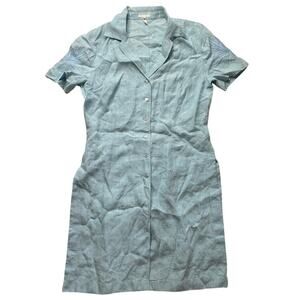 Escada Light Blue Linen Tunic Shirt Short Sleeve Dress Sz 38/ US 8 Embroidered